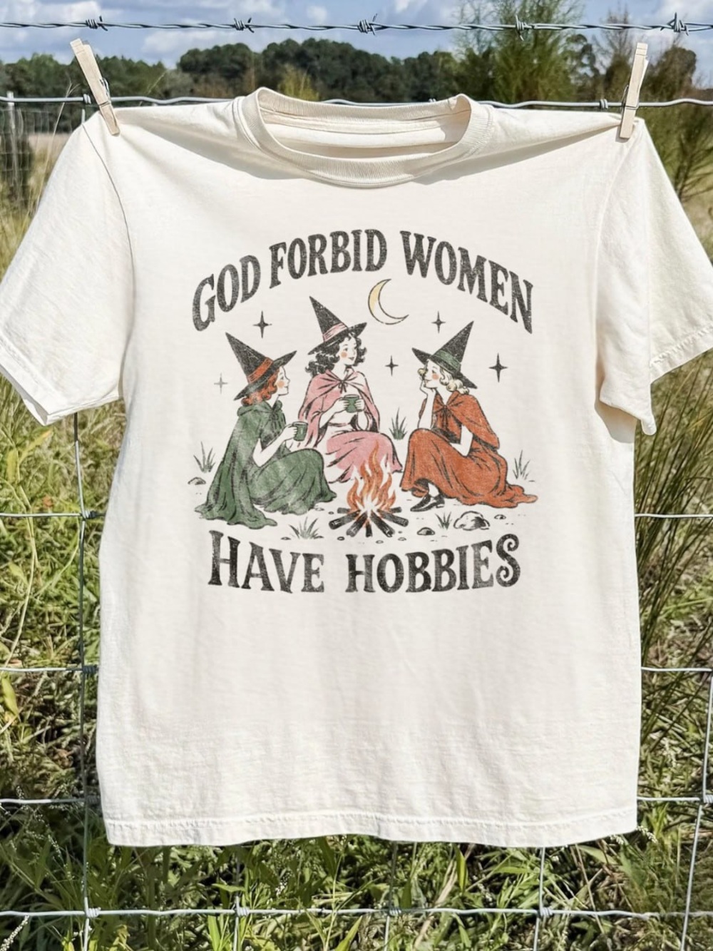 Vintage-Inspired "God Forbid Women Have Hobbies" Graphic Tee - Natural